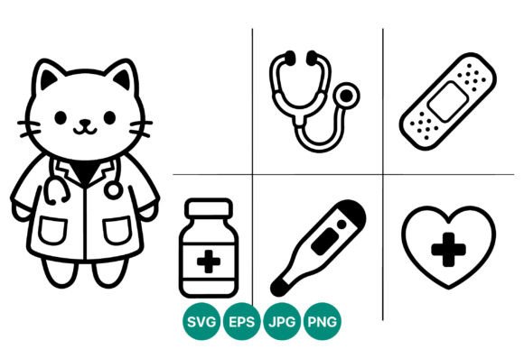 Cat Doctor Medical Icon Set