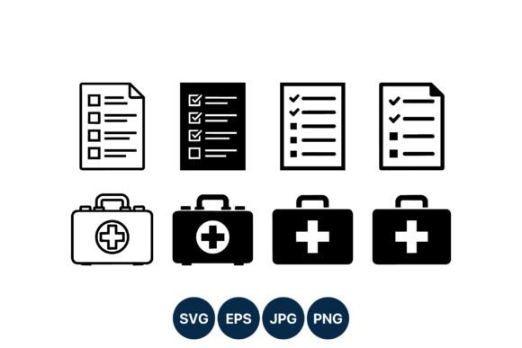 Checklist and Medical Kit Line Icon Set