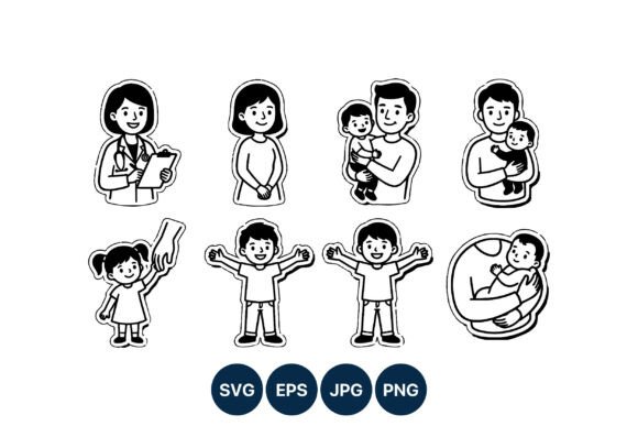 Family Medical and Children Line Icons