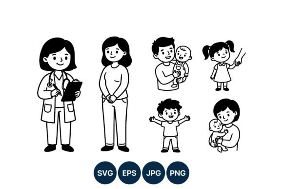 Happy Family Medical Line Art