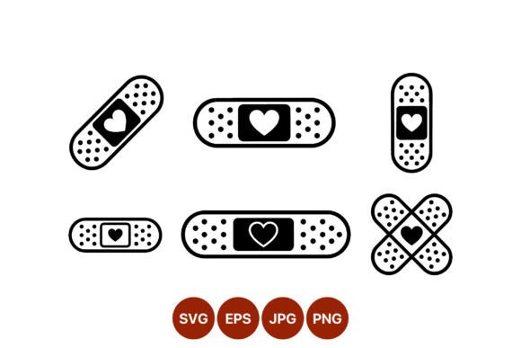 Heart Symbol Medical Bandages Vector Set