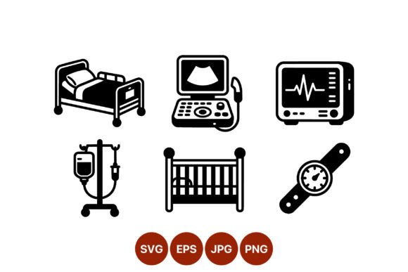 Medical Equipment Icon Set Black White