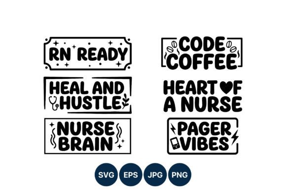 Nurse Phrases Black and White Vector