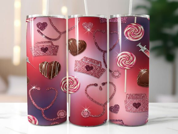 Nurse Valentine Glitter 20oz Tumbler PNG